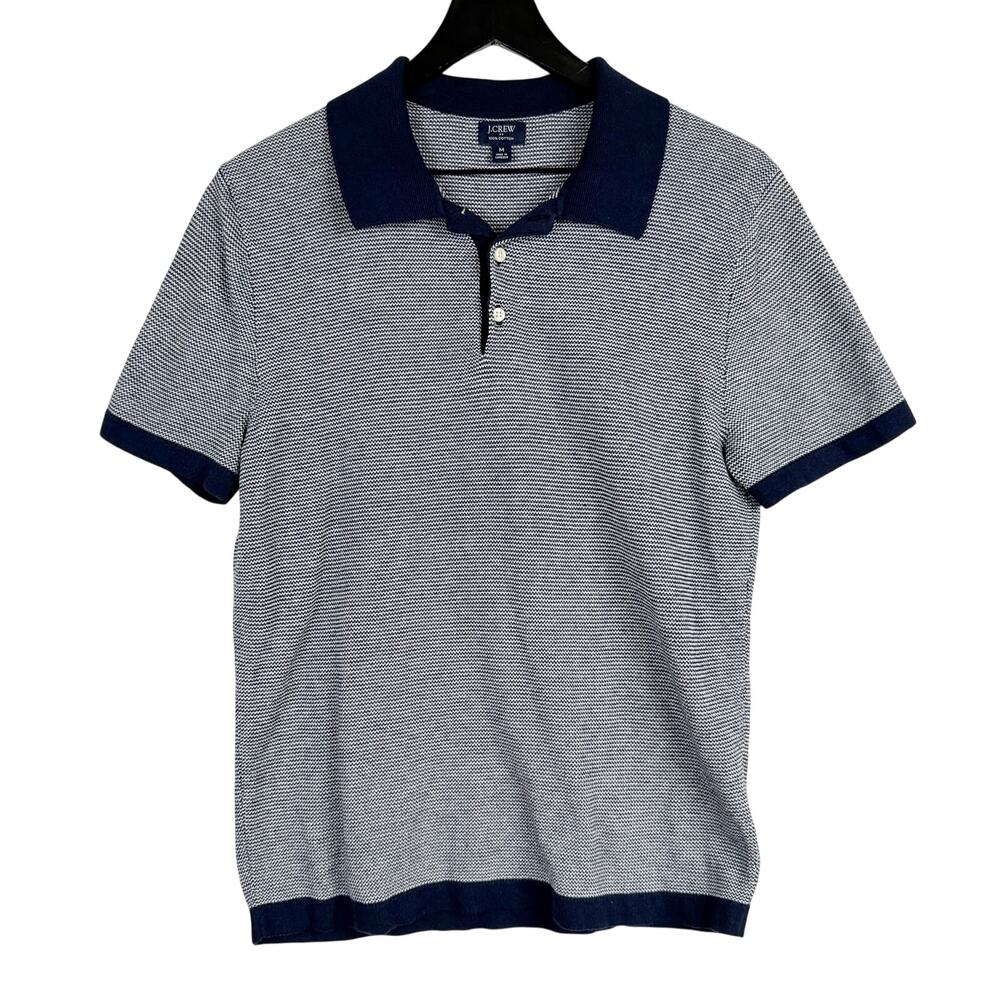 J.Crew Mens Textured Polo Stripe Shirt Navy Blue Cotton CA545 - M